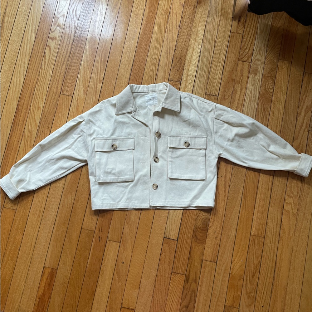 Elodie Cream Shacket, Size Small, cropped jacket/coat